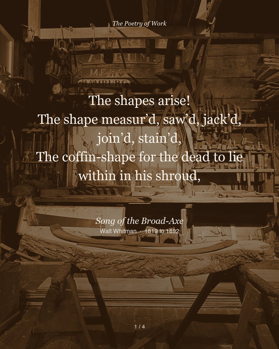 Walt Whitman, Song of the Broad-Axe, card 1 of 5