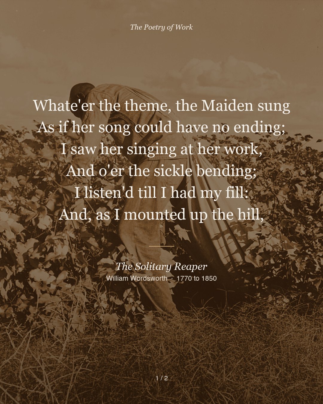 William Wordsworth, The Solitary Reaper, card 1 of 3