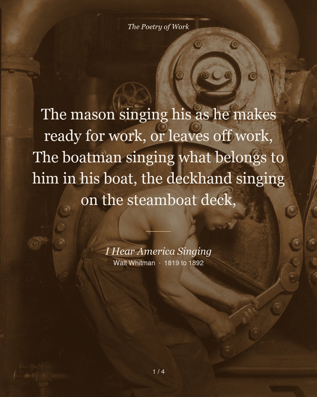 Walt Whitman, I Hear America Singing, card 1 of 5