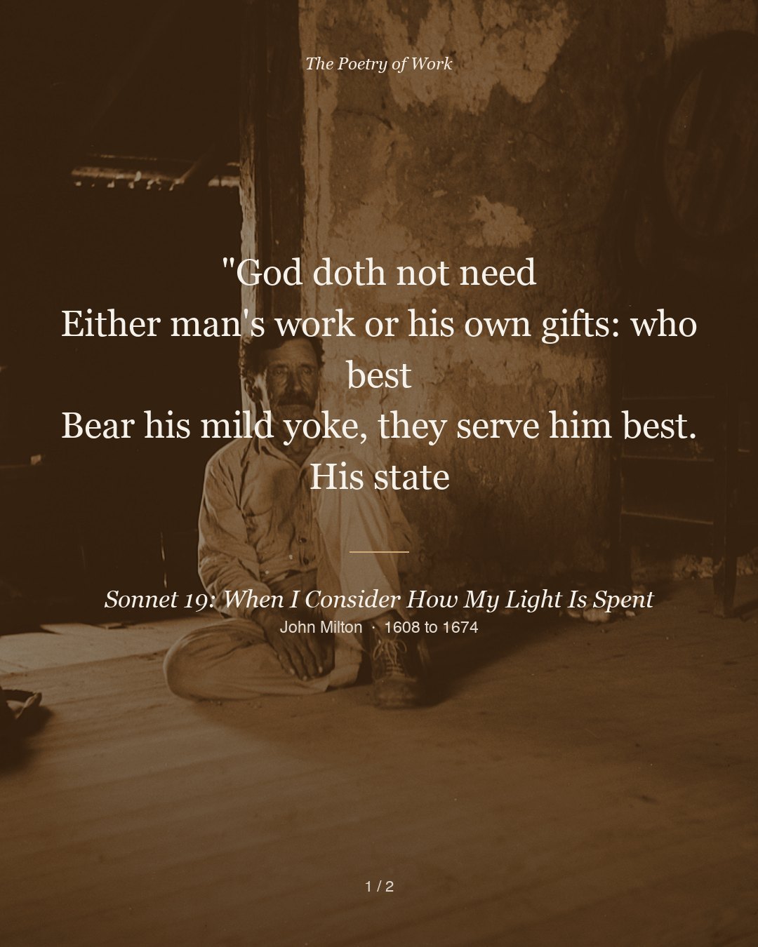 John Milton, Sonnet 19: When I Consider How My Light Is Spent, card 1 of 3