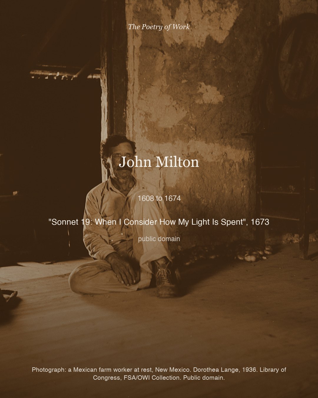 John Milton, Sonnet 19: When I Consider How My Light Is Spent, card 3 of 3