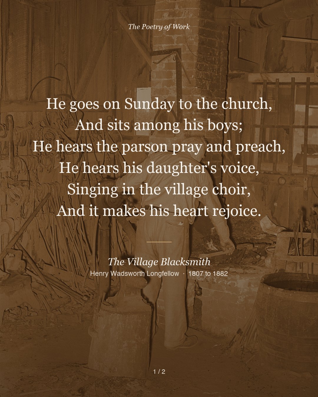 Henry Wadsworth Longfellow, The Village Blacksmith, card 1 of 3