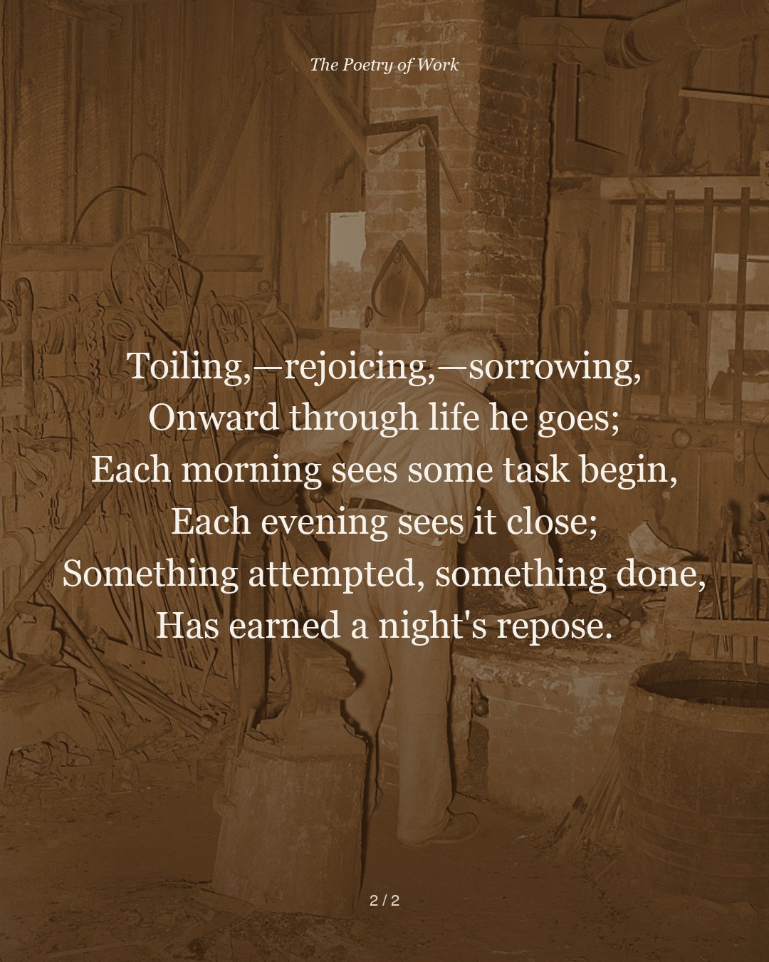 Henry Wadsworth Longfellow, The Village Blacksmith, card 2 of 3